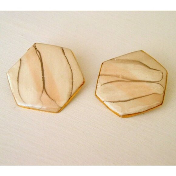 Vintage 1980s Geometric Ceramic Statement Earrings - Picture 3 of 5